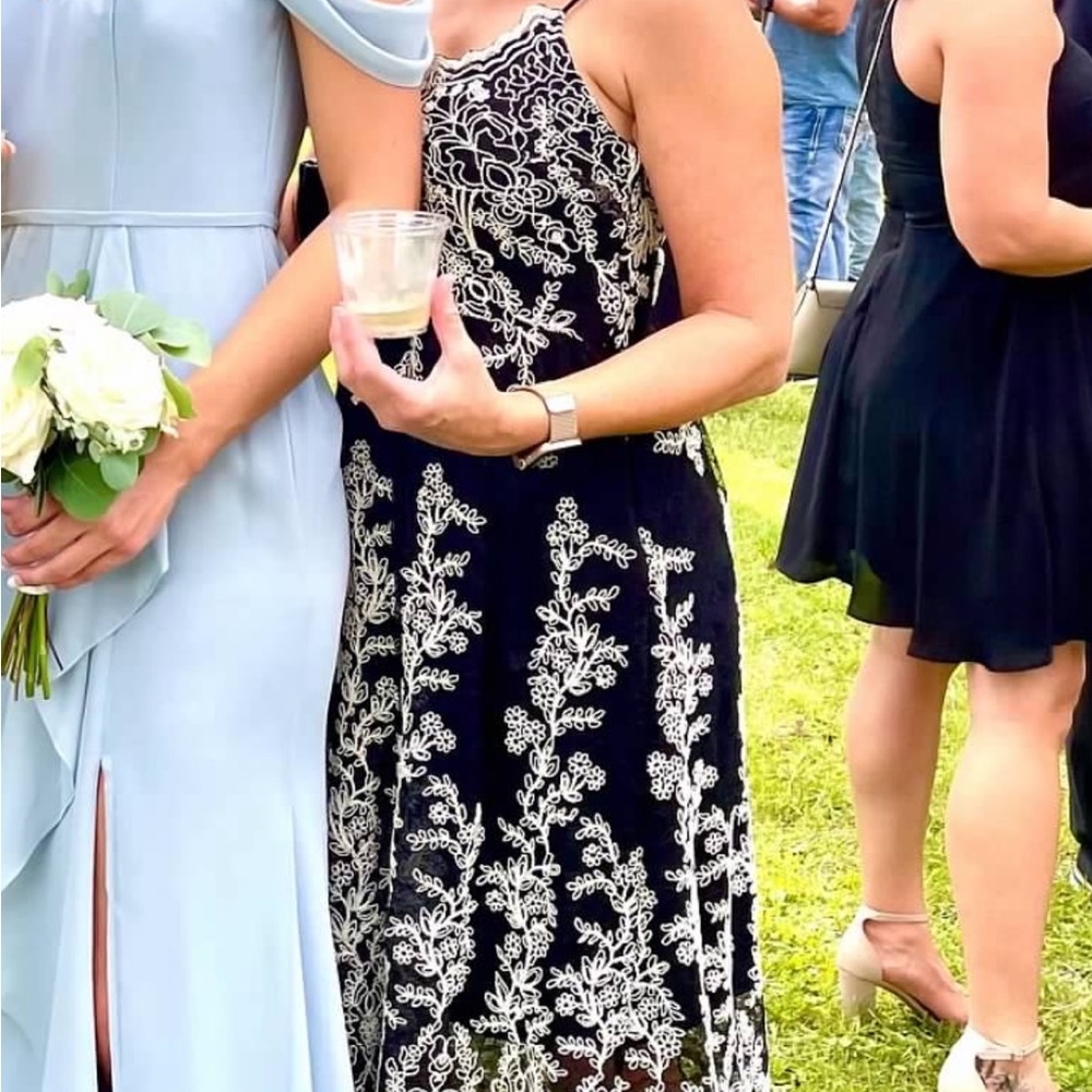 Express Black and Cream Floral lace overlay Midi Dress wedding guest
